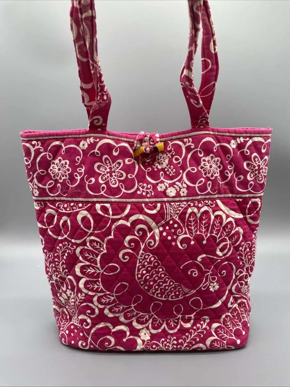 Vera Bradley Twirly Bird Pink Tote Bag Purse Retired Pattern Shopper Clean
